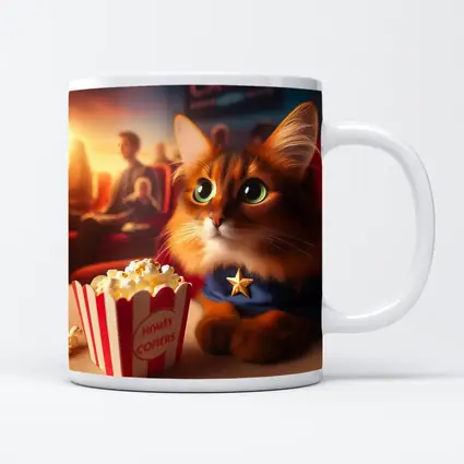 Somali Cat Superhero At Movie Theater