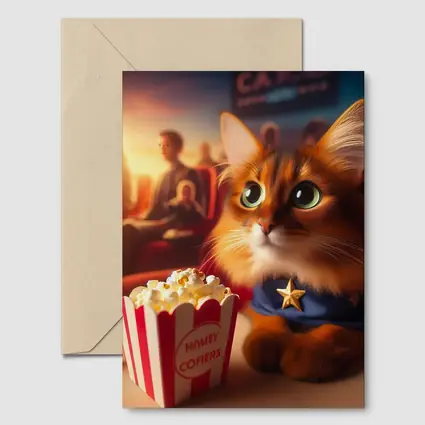 Somali Cat Superhero At Movie Theater