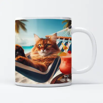 Somali Cat Relaxing on Tropical Beach