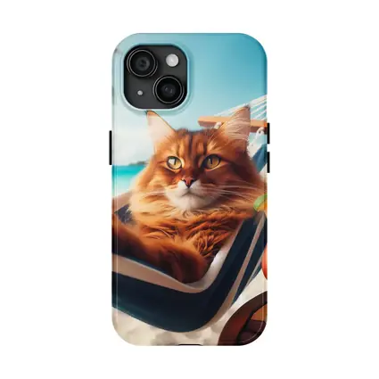 Somali Cat Relaxing on Tropical Beach