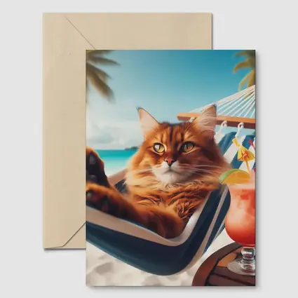 Somali Cat Relaxing on Tropical Beach