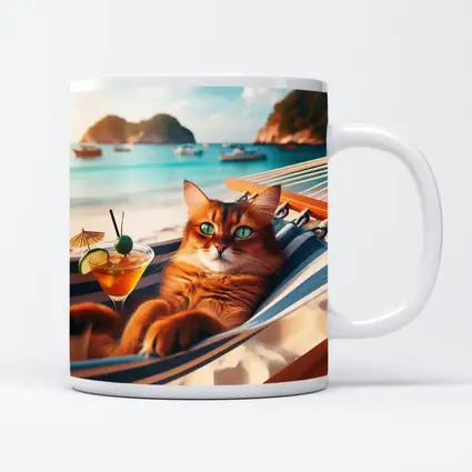 Somali Cat Relaxing on Beach Hammock