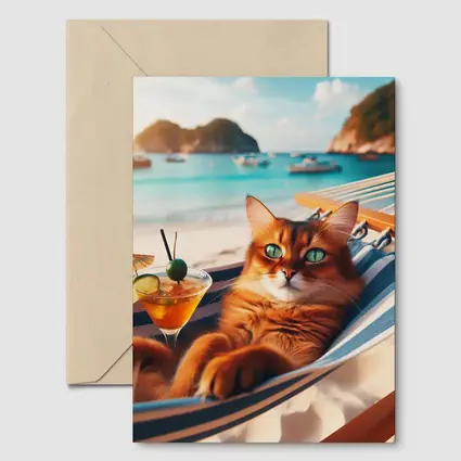 Somali Cat Relaxing on Beach Hammock