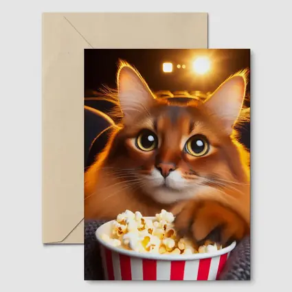 Somali Cat Eating Popcorn Movie Theater