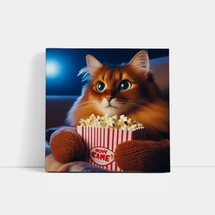 Somali Cat Watching Movie With Popcorn
