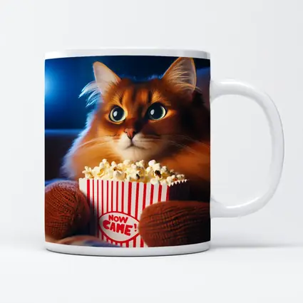 Somali Cat Watching Movie With Popcorn