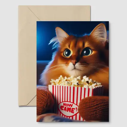 Somali Cat Watching Movie With Popcorn