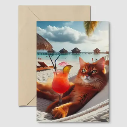 Somali Cat Relaxing on Beach Hammock