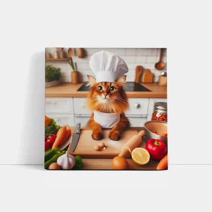Somali Cat Chef Cooking in Kitchen