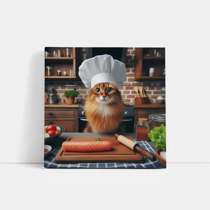 Somali Cat Chef Cooking Kitchen Scene