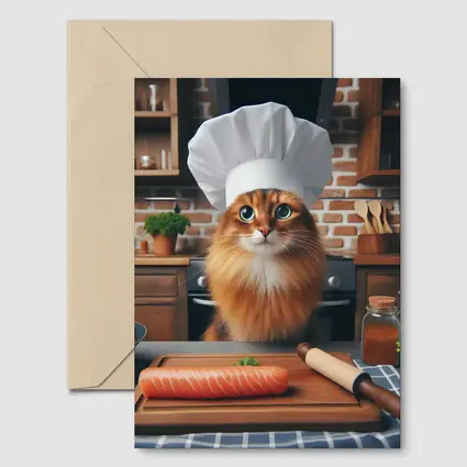 Somali Cat Chef Cooking Kitchen Scene