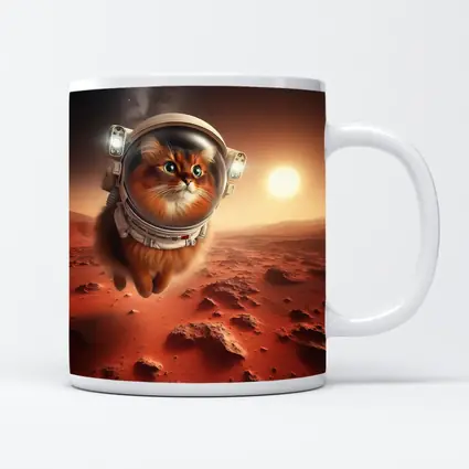 Somali Cat Astronaut Flying Over Mars