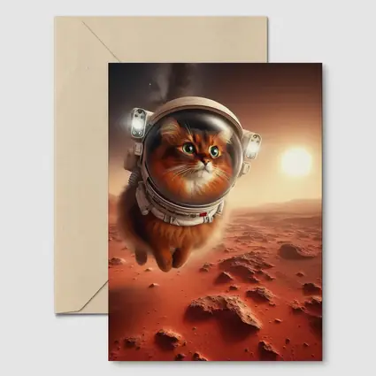 Somali Cat Astronaut Flying Over Mars