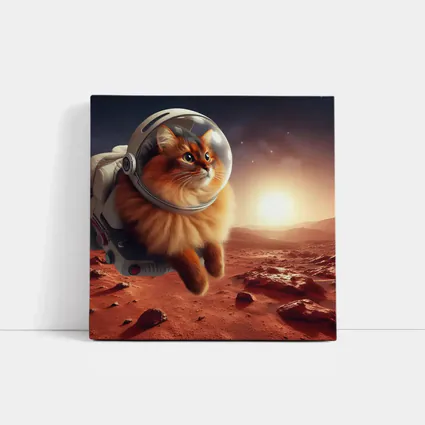 Somali Cat Astronaut Floating Over Mars