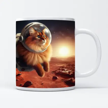 Somali Cat Astronaut Floating Over Mars