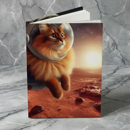 Somali Cat Astronaut Floating Over Mars