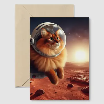 Somali Cat Astronaut Floating Over Mars