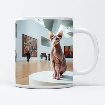 Sphynx Cat Sitting In Art Gallery