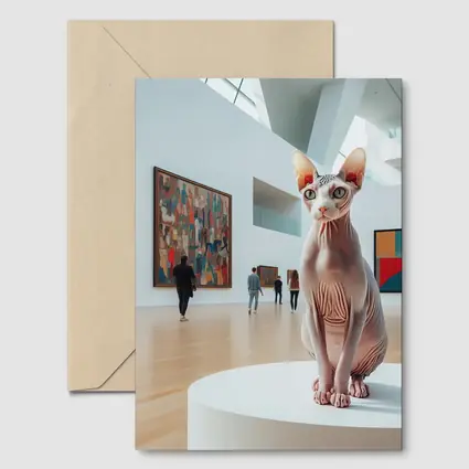 Sphynx Cat Sitting In Art Gallery