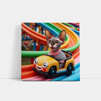 Sphynx Cat Riding Colorful Toy Roller Coaster