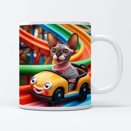 Sphynx Cat Riding Colorful Toy Roller Coaster