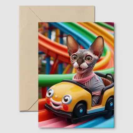 Sphynx Cat Riding Colorful Toy Roller Coaster
