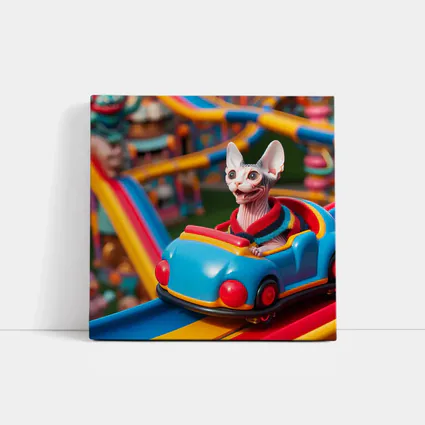 Sphynx Cat Riding Colorful Amusement Park Roller Coaster