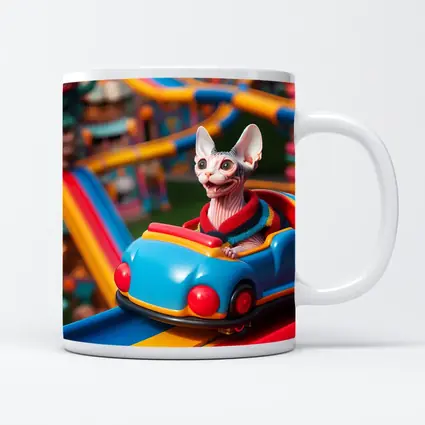 Sphynx Cat Riding Colorful Amusement Park Roller Coaster