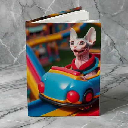 Sphynx Cat Riding Colorful Amusement Park Roller Coaster