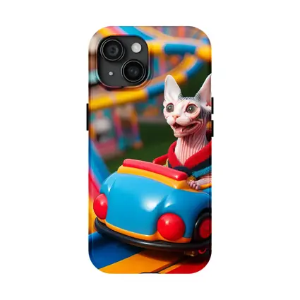 Sphynx Cat Riding Colorful Amusement Park Roller Coaster