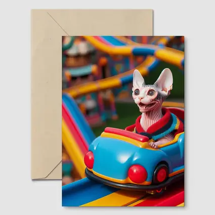 Sphynx Cat Riding Colorful Amusement Park Roller Coaster