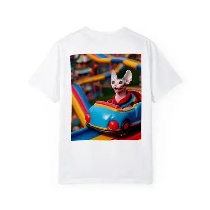 Sphynx Cat Riding Colorful Amusement Park Roller Coaster