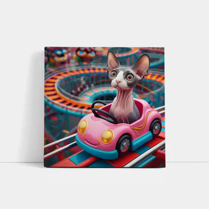 Sphynx Cat Riding Pink Car Amusement Park
