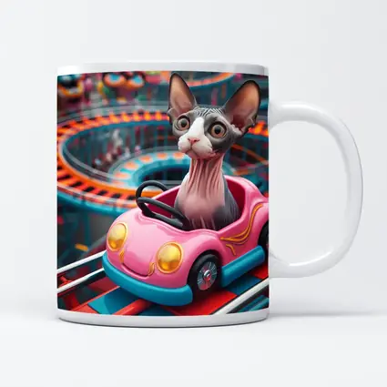 Sphynx Cat Riding Pink Car Amusement Park