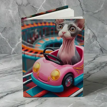 Sphynx Cat Riding Pink Car Amusement Park