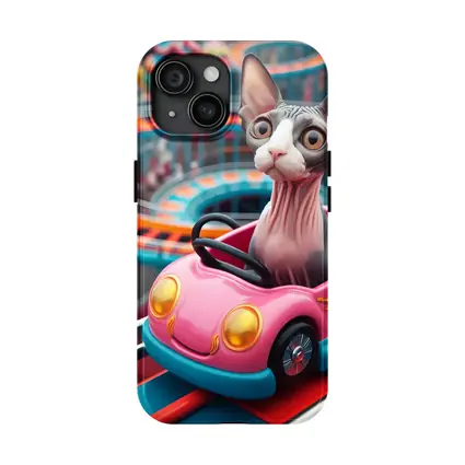 Sphynx Cat Riding Pink Car Amusement Park