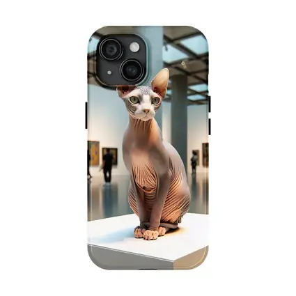 Sphynx Cat Sitting in Art Gallery