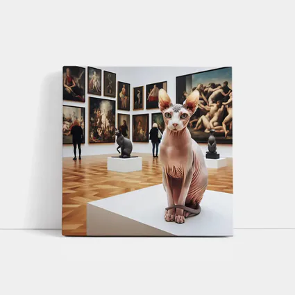 Sphynx Cat Sitting In Art Gallery
