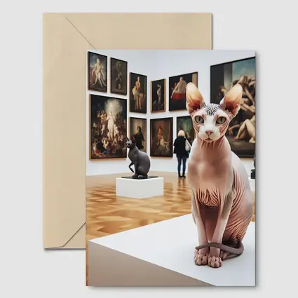 Sphynx Cat Sitting In Art Gallery