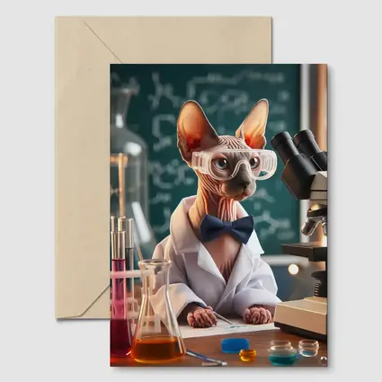 Sphynx Cat Scientist Laboratory Funny Portrait