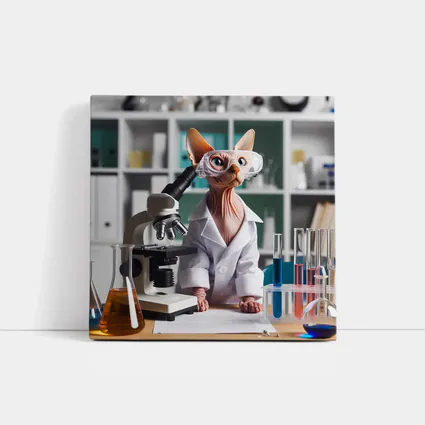 Sphynx Cat Scientist Laboratory Microscope Art
