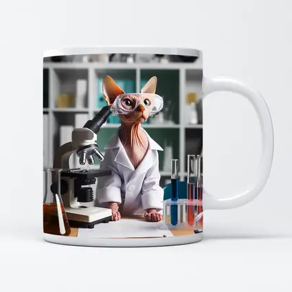 Sphynx Cat Scientist Laboratory Microscope Art