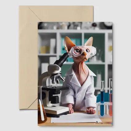 Sphynx Cat Scientist Laboratory Microscope Art