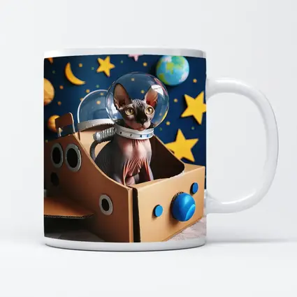 Sphynx Cat Astronaut Cardboard Rocket Space
