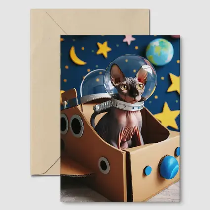 Sphynx Cat Astronaut Cardboard Rocket Space
