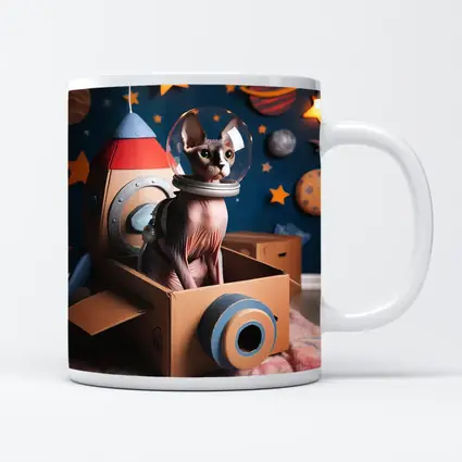 Sphynx Cat Astronaut Cardboard Rocket Space