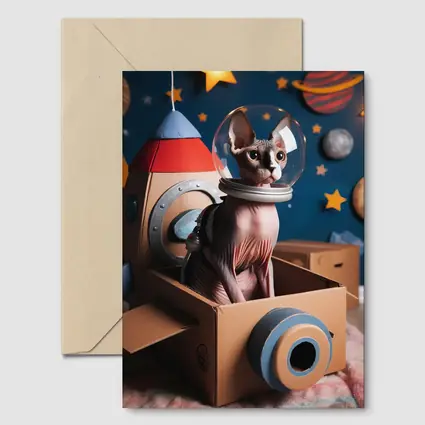 Sphynx Cat Astronaut Cardboard Rocket Space