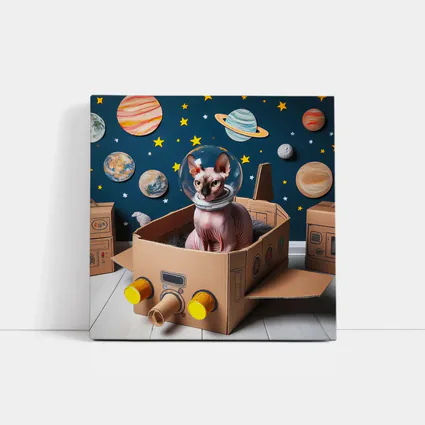 Sphynx Cat Astronaut Cardboard Rocket Space