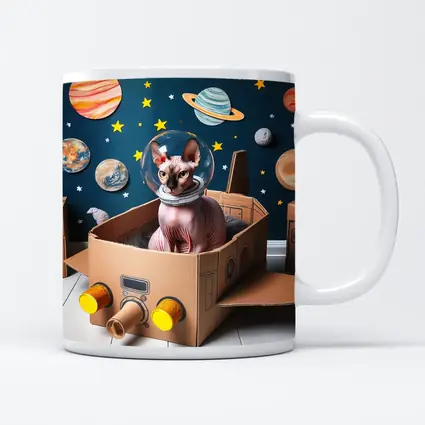 Sphynx Cat Astronaut Cardboard Rocket Space