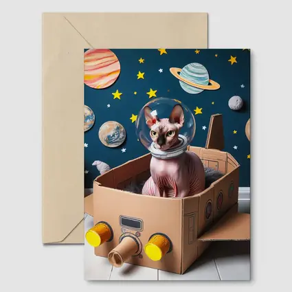 Sphynx Cat Astronaut Cardboard Rocket Space